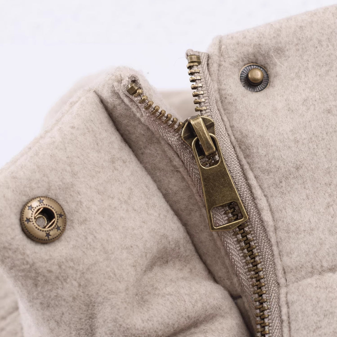 Damen Kurze wattierte Wollmix-Übergangsjacke mit hohem Stehkragen und verdeckter Druckknopfleiste Nord Taschen