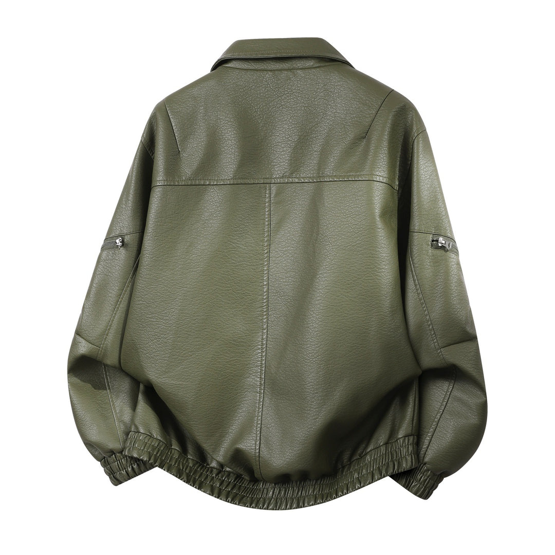 Herren Robuste Kunstleder‑Bomberjacke mit Cordkragen, Zwei‑Wege‑Reißverschluss & Reißverschluss‑Taschen Nord Taschen