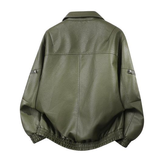 Herren Robuste Kunstleder‑Bomberjacke mit Cordkragen, Zwei‑Wege‑Reißverschluss & Reißverschluss‑Taschen Nord Taschen