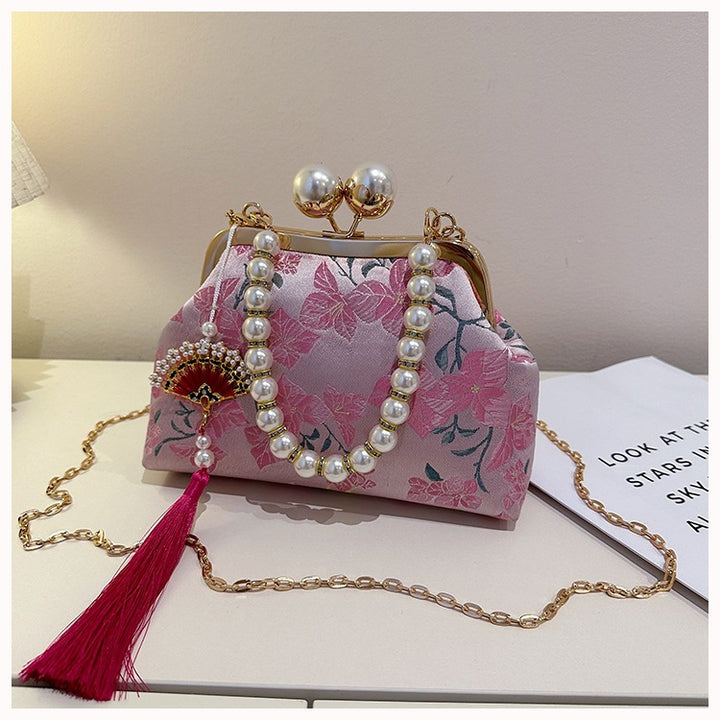 Damen elegante Clutch-Tasche mit floralem Muster und Perlenakzenten Nord Taschen