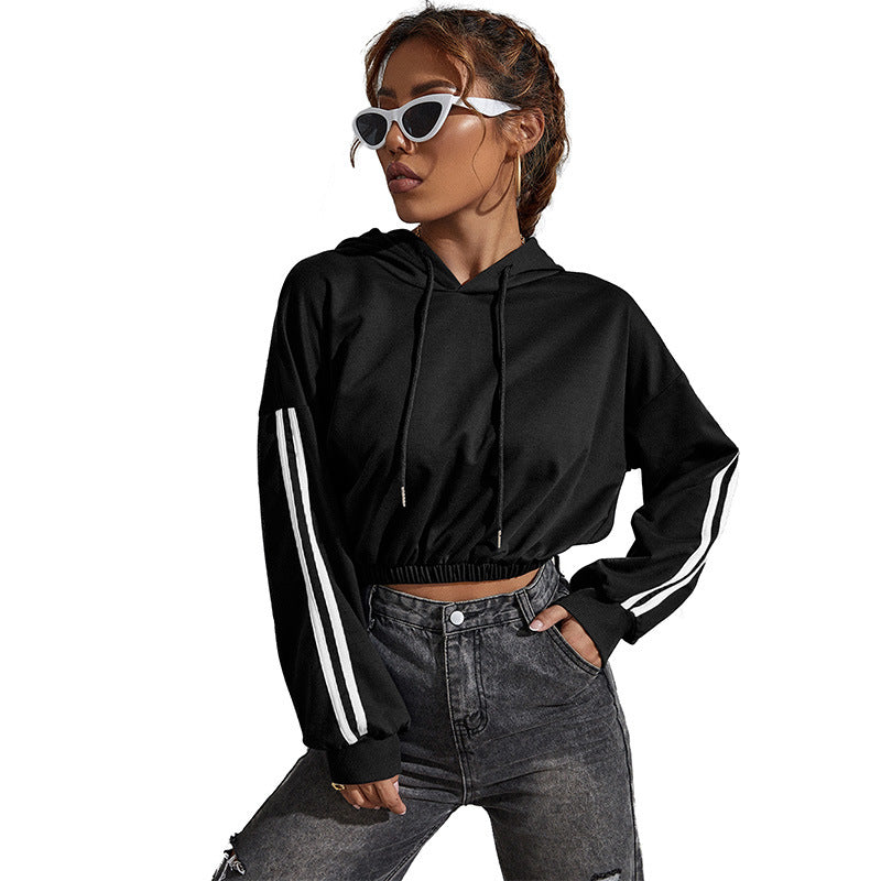 Damen Cropped Hoodie mit Bärchen-Print und Streifen Nord Taschen