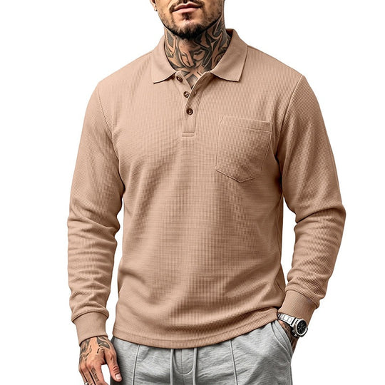 Herren Langarm-Waffelpiqué-Polo mit Knopfleiste und Brusttasche Nord Taschen