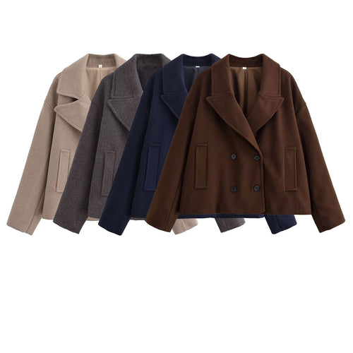 Damen Kurz geschnittener Wollmix-Peacoat mit weitem Revers und Eingrifftaschen Nord Taschen