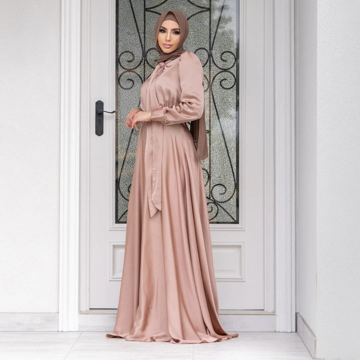 Damen Maxi-Kleid mit fließenden Ärmeln und elegantem Taillengürtel