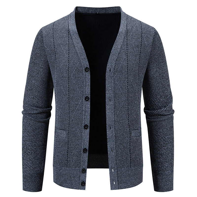 Herren Strukturierter Feinstrick-Cardigan mit Chevron‑Muster, V‑Ausschnitt und Eingrifftaschen Nord Taschen