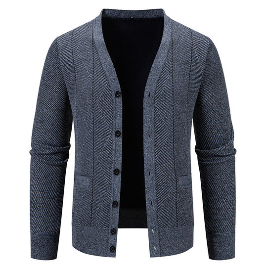 Herren Strukturierter Feinstrick-Cardigan mit Chevron‑Muster, V‑Ausschnitt und Eingrifftaschen Nord Taschen