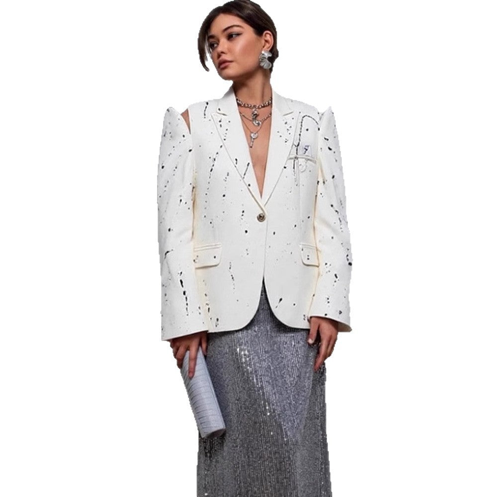 Damen Oversize-Blazer mit Cut-Out-Ärmeln und Paint-Splatter-Optik Nord Taschen