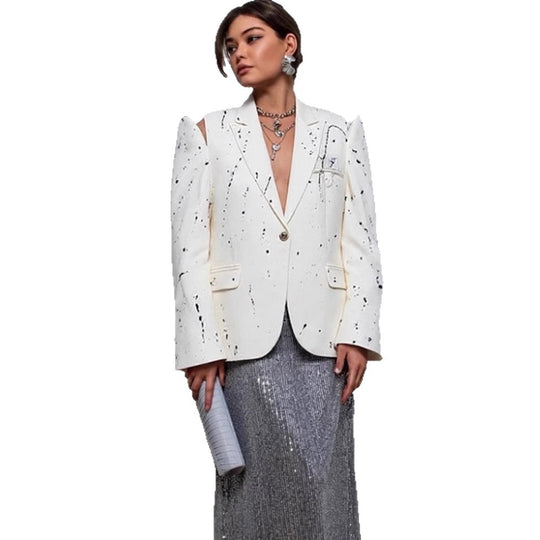 Damen Oversize-Blazer mit Cut-Out-Ärmeln und Paint-Splatter-Optik Nord Taschen