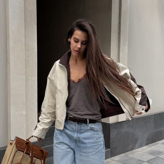 Damen Leichte Bomberjacke im Colorblock‑Stil mit hohem Stehkragen Nord Taschen