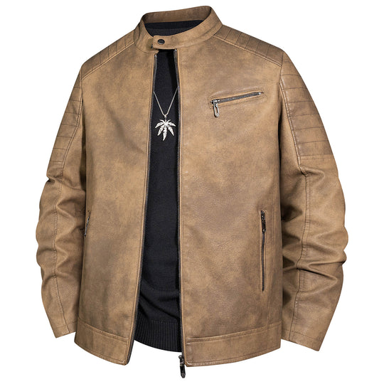 Herren Bikerjacke aus Kunstleder mit Stehkragen und gesteppter Schulter Nord Taschen