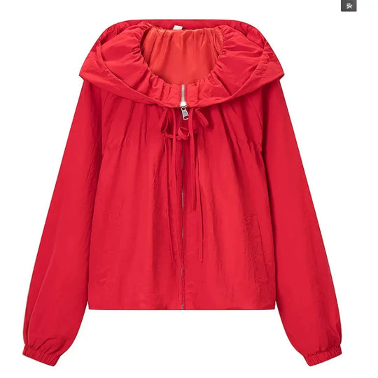 Damen Kurz geschnittene Wollmix-Jacke mit Stehkragen, Reißverschluss und Ballonärmeln Nord Taschen