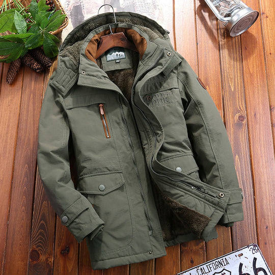 Herren wärmender Canvas-Fieldparka mit Teddyfutter, Kapuze und multifunktionalen Utility‑Taschen Nord Taschen