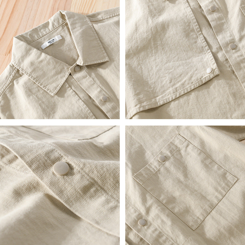 Herren Minimalistisches Baumwoll-Utility-Overshirt mit Druckknopf-Leiste und Brusttaschen Nord Taschen