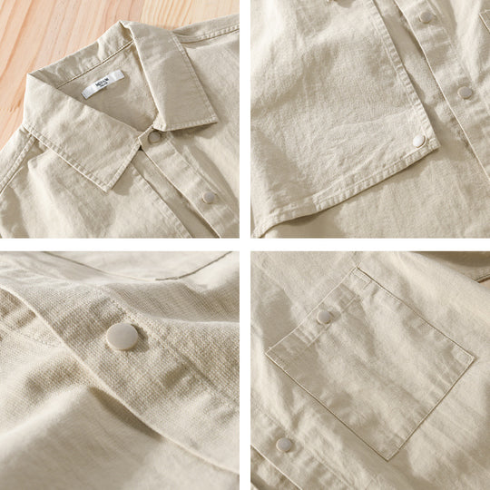 Herren Minimalistisches Baumwoll-Utility-Overshirt mit Druckknopf-Leiste und Brusttaschen Nord Taschen