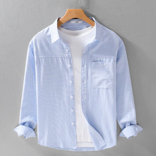Herren Feines Nadelstreifen-Layering-Overshirt aus leichtem Baumwollmix mit aufgesetzter Brusttasche Nord Taschen