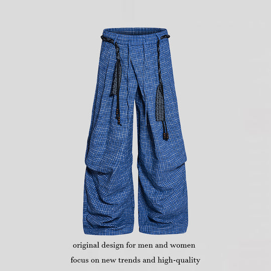Damen Weite Palazzo‑Hose mit Lagen‑Falten, hohem Bund und dekorativem Kordelgürtel Nord Taschen