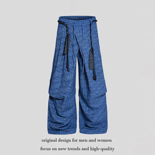 Damen Weite Palazzo‑Hose mit Lagen‑Falten, hohem Bund und dekorativem Kordelgürtel Nord Taschen