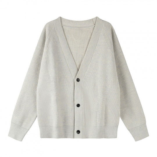 Unisex Boxy-Grobstrick-Cardigan mit V-Ausschnitt, Knopfleiste und Raglanärmeln Nord Taschen