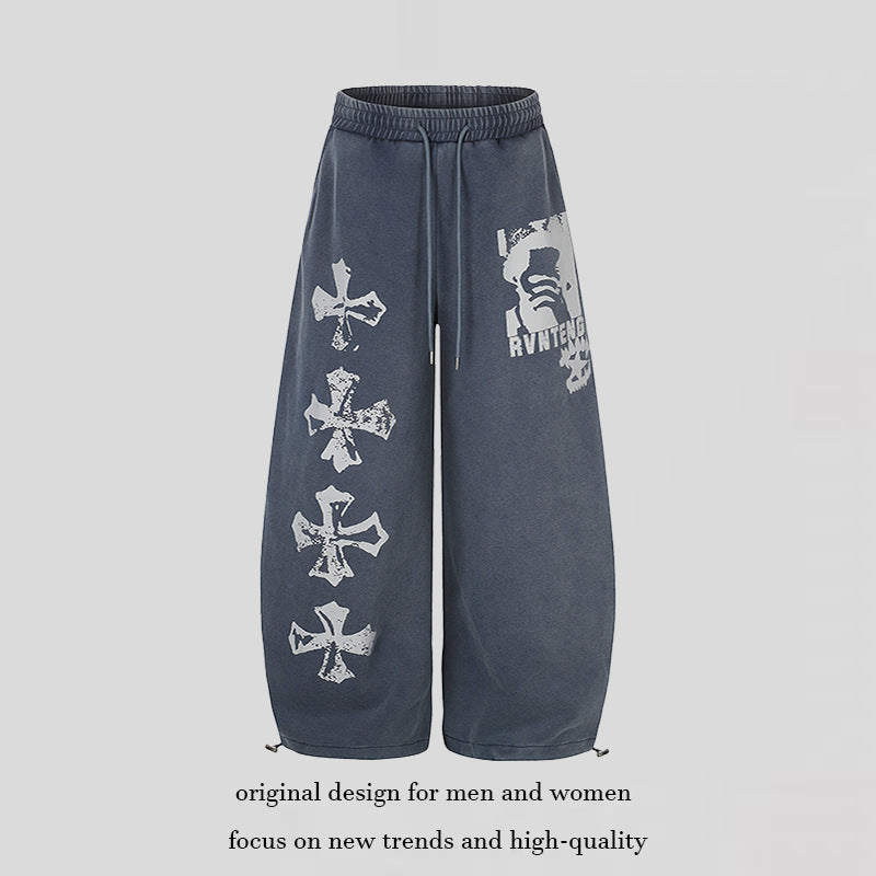 Damen Extraweite Palazzo‑Sweathose mit Tunnelzugbund, verstellbarem Saum und Gothic-Print Nord Taschen