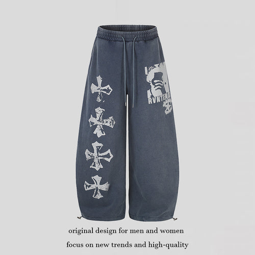 Damen Extraweite Palazzo‑Sweathose mit Tunnelzugbund, verstellbarem Saum und Gothic-Print Nord Taschen