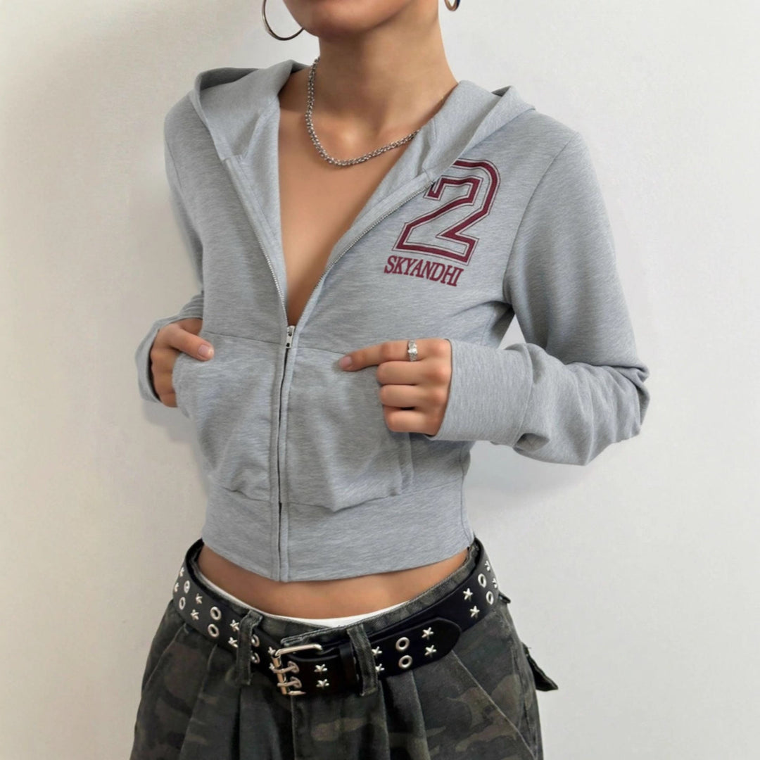 Damen sportliches Crop-Top mit Reißverschluss und hohem Kragen Nord Taschen