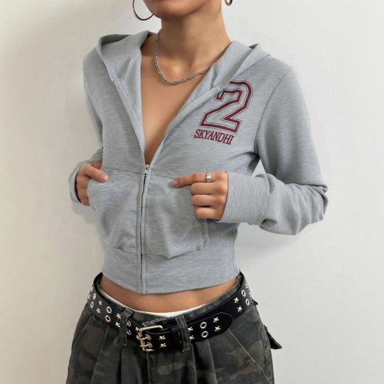 Damen sportliches Crop-Top mit Reißverschluss und hohem Kragen Nord Taschen