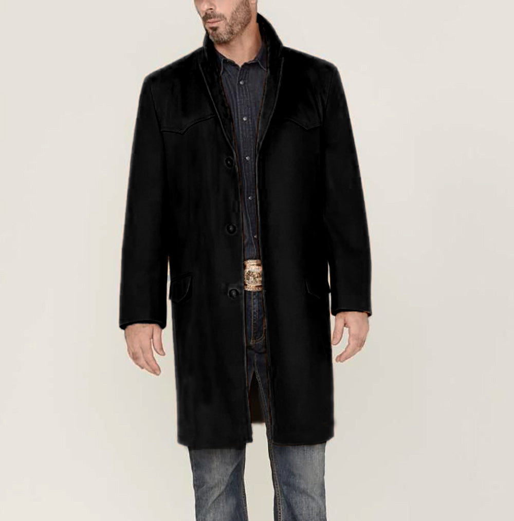 Herren Mantel aus Wollmischung im Westernstil mit Stehkragen und Pattentaschen Nord Taschen