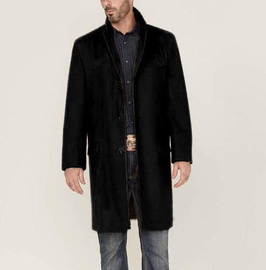Herren Mantel aus Wollmischung im Westernstil mit Stehkragen und Pattentaschen Nord Taschen