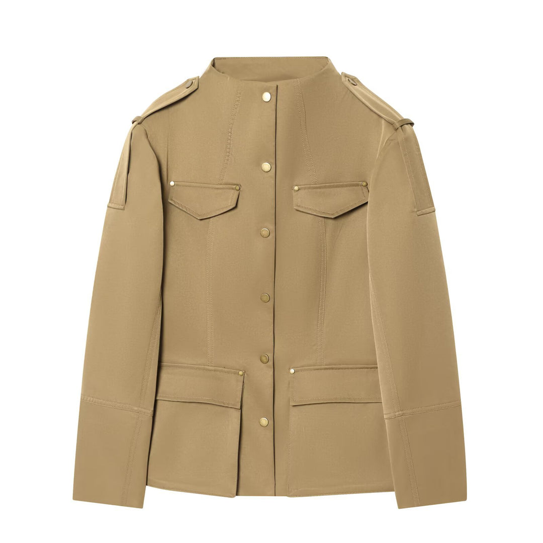 Damen Leichte Utility-Jacke mit Stehkragen, Schulterklappen und aufgesetzten Pattentaschen Nord Taschen