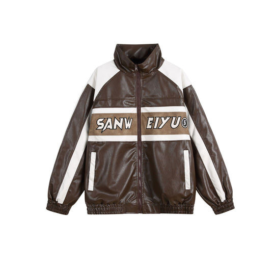 Damen Kunstleder-Trackjacke im Oversize-Cut mit hohem Stehkragen und Logopanel Nord Taschen