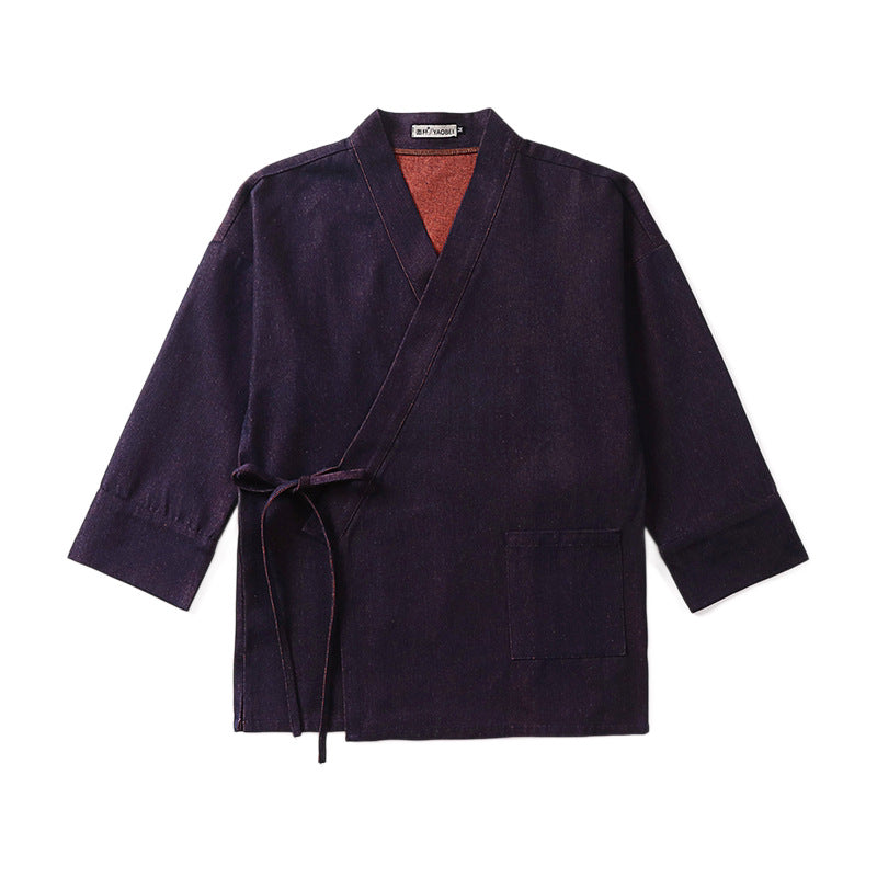Damen Leichte zweifarbige Kimono-Jacke mit Bindebändern und kontrastiertem Innenfutter Nord Taschen