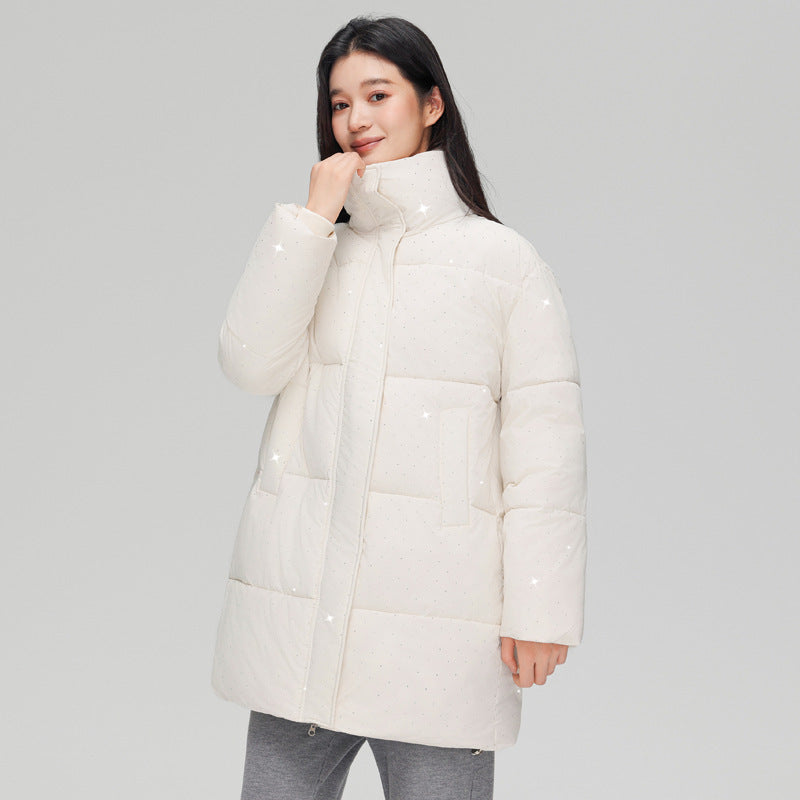 Damen nan mittellanger gesteppter Kurzmantel mit hohem Stehkragen, dezenter Glitzersteppung und leichter Thermoisolierung Nord Taschen