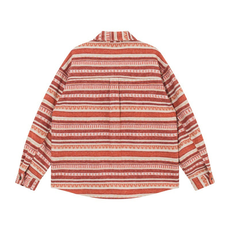 Unisex Oversize-Strickshirtjacke im Ethno‑Streifenmuster mit Pattentaschen Nord Taschen