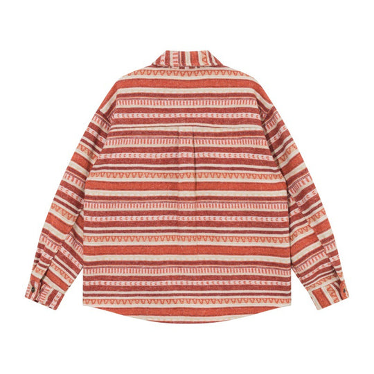 Unisex Oversize-Strickshirtjacke im Ethno‑Streifenmuster mit Pattentaschen Nord Taschen