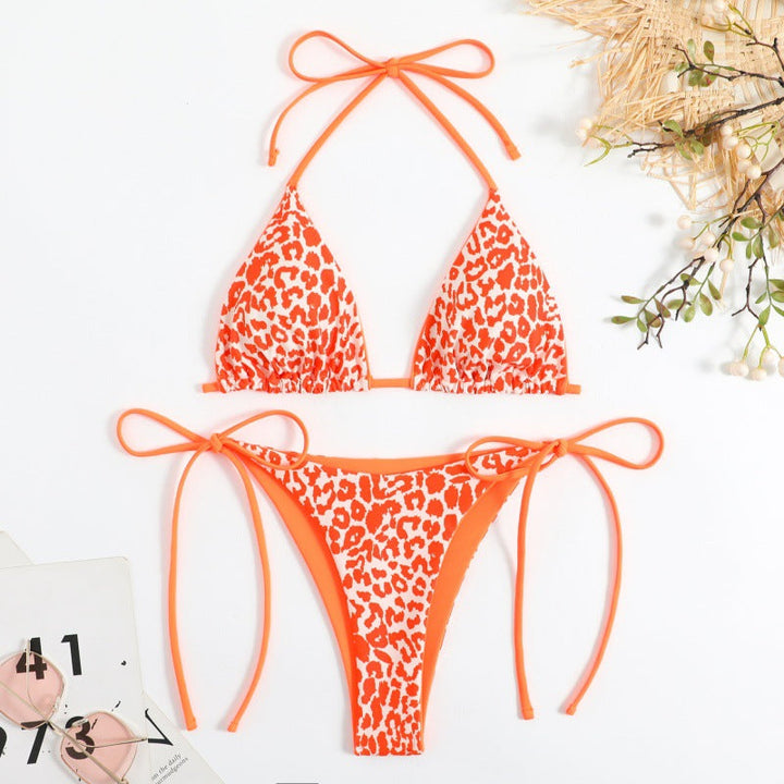 Damen Triangel-Bikini mit Verspieltem Leopardenmuster und Verstellbaren Trägern