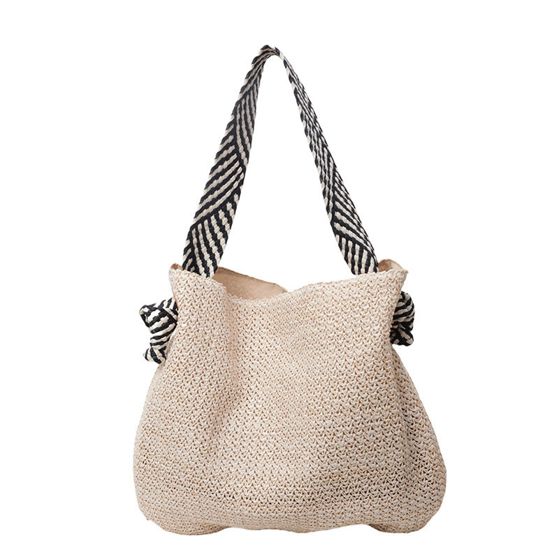Damen stilvolle Strohtasche mit kontrastierendem Trageriemen Nord Taschen