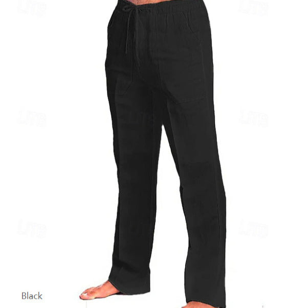 Herren leichte Freizeit-Hose im Leinenlook mit Tunnelzugbund, geradem Bein und atmungsaktivem Material Nord Taschen