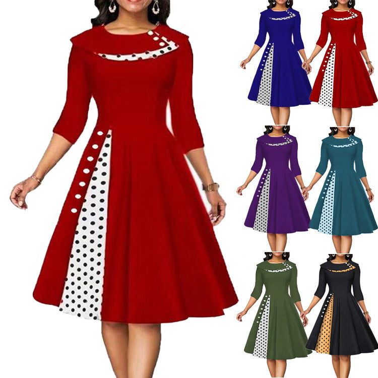 Damen Vintage Elegantes Kleid mit einzigartigem Polka-Dot-Design und ausgestelltem Rock