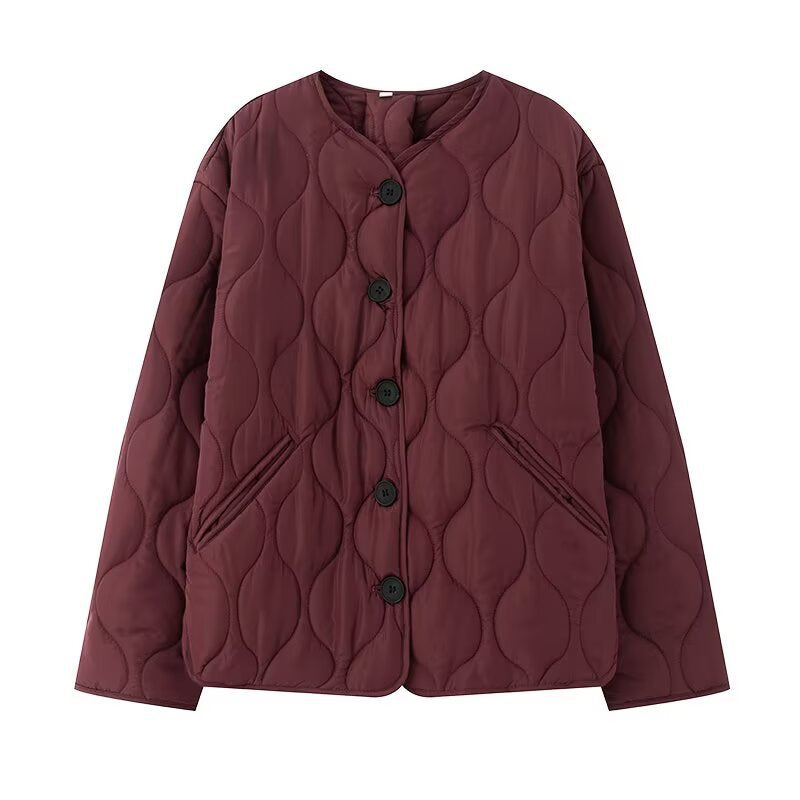Damen Steppjacke ohne Kragen mit Rundhalsausschnitt, Boxy‑Schnitt und dekorativer Wellensteppung Nord Taschen