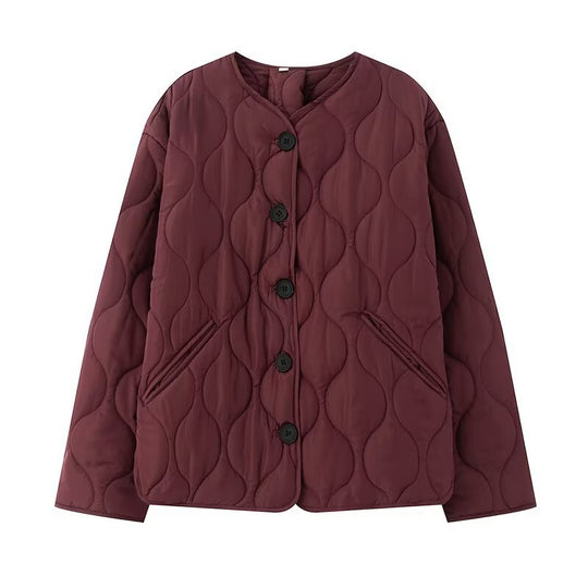 Damen Steppjacke ohne Kragen mit Rundhalsausschnitt, Boxy‑Schnitt und dekorativer Wellensteppung Nord Taschen