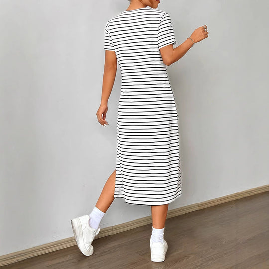 Damen Streifen-Maxikleid aus weichem Jersey