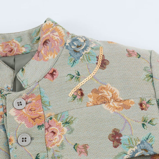 Damen Bestickte Jacquard-Kurzjacke mit Mandarin-Kragen und aufgesetzten Klappentaschen Nord Taschen