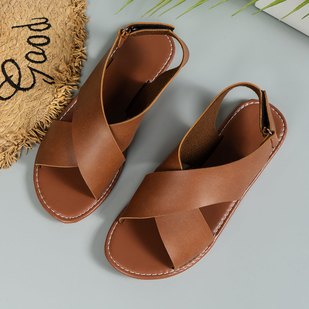 Damen  leichte Leder Sandalen mit gekreuzten Riemen und gepolsterter Laufsohle Nord Taschen