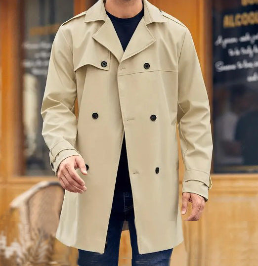 Herren Leichter Doppelreihiger Trenchcoat mit Wasserabweisender Beschichtung Nord Taschen