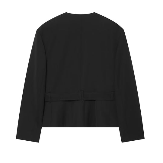 Damen Taillierte Cropped‑Jacke mit Gürtel, Pattentaschen und Rundhals Nord Taschen