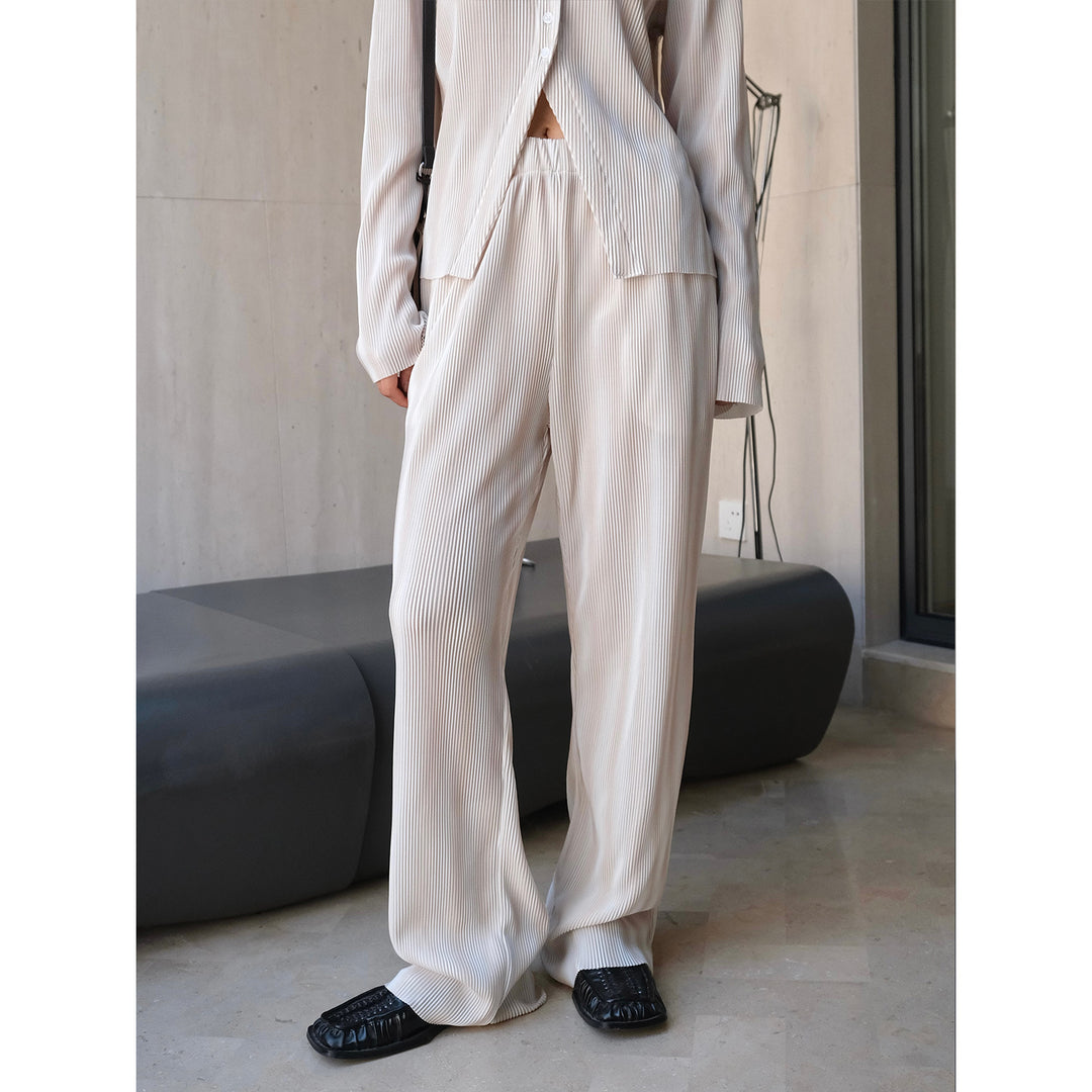 Damen Weite Palazzo‑Hose aus geripptem Feinstrick mit Elastbund Nord Taschen