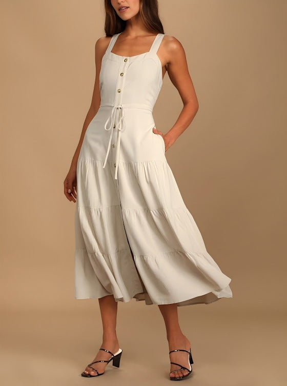 Damen Maxikleid mit nostalgischem Knopfverschluss und verstellbaren Trägern Nord Taschen