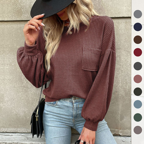 Damen Lässiger Pullover mit Ballonärmeln Nord Taschen
