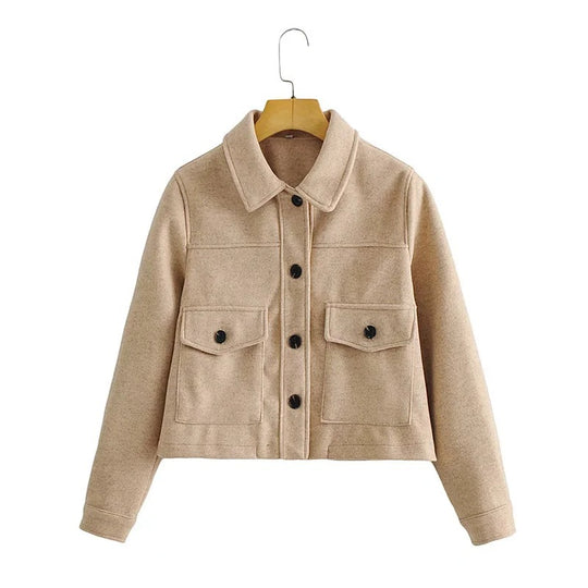 Damen Kurze Wollmix-Übergangsjacke mit aufgesetzten Pattentaschen Nord Taschen