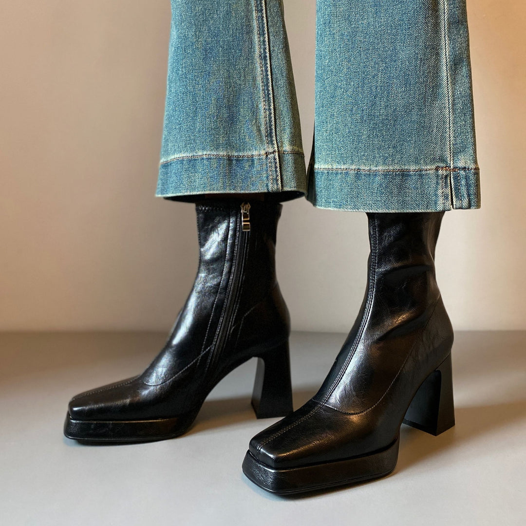 Damen Knöchelhohe Stiefelette mit geteilter Vorderblattform, weichem Nappaleder und sculpted Blockabsatz Nord Taschen